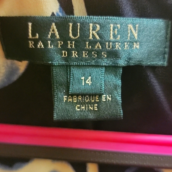 RALPH LAUREN Navy Dress- Tropical Hibiscus Flower Print - Size 14 EUC - Picture 1 of 2